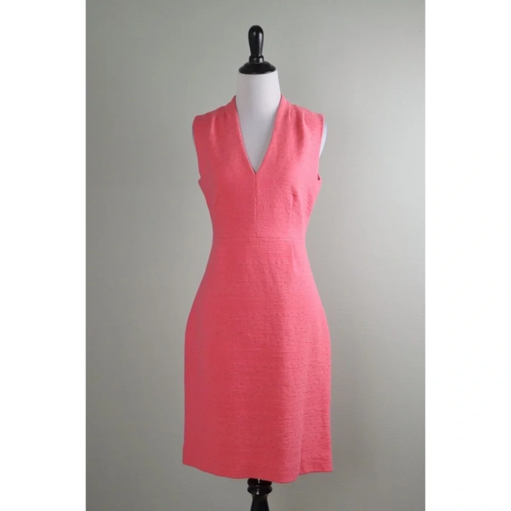Kate Spade Sz 8 Coral Pink Midi Lined Tank Sheath V Neck Dress Back Zip - Picture 2 of 12